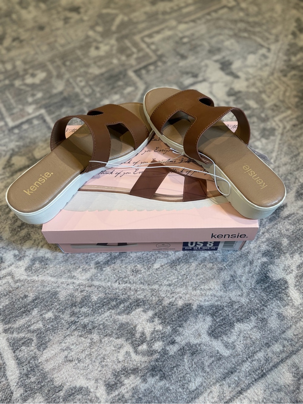 kensie Cognac (Tan) Brown Slip-On Sandals 8